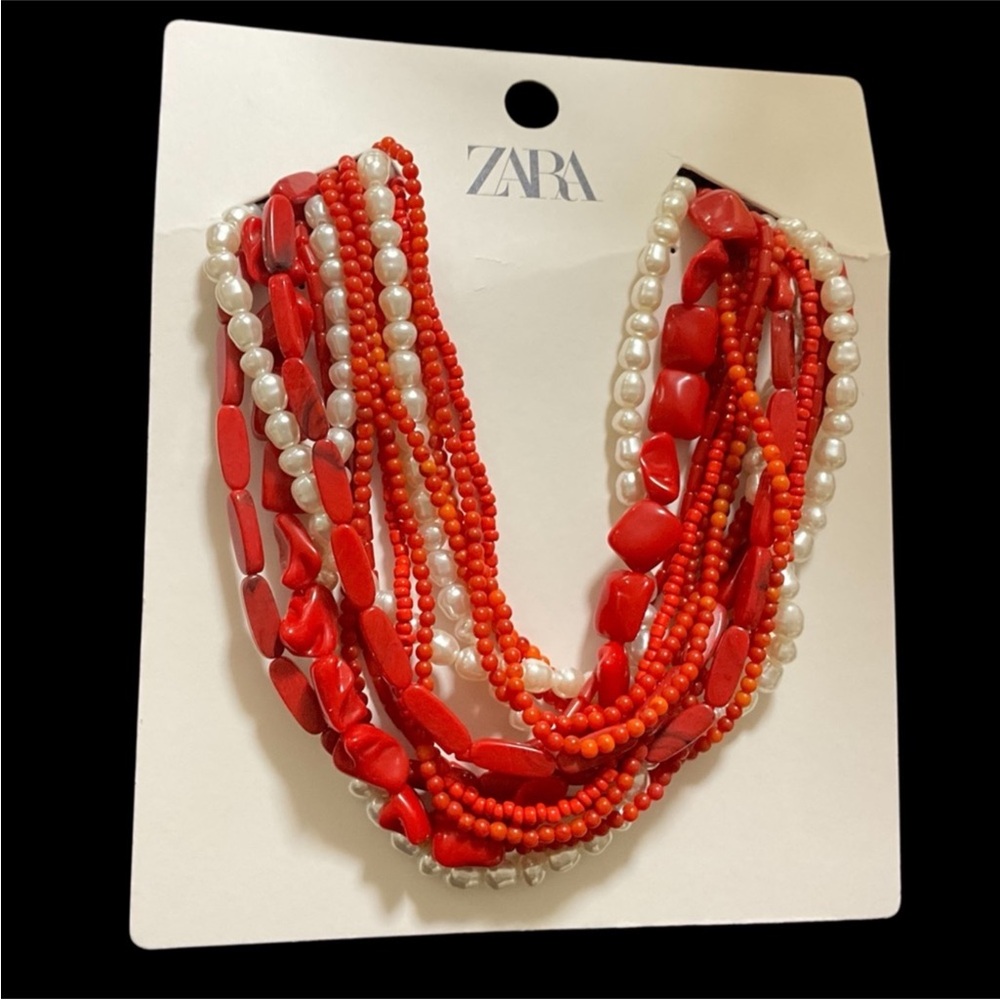 NWT Zara Multi-strand Beaded Necklace with Pearl appliqués - Picture 7 of 7